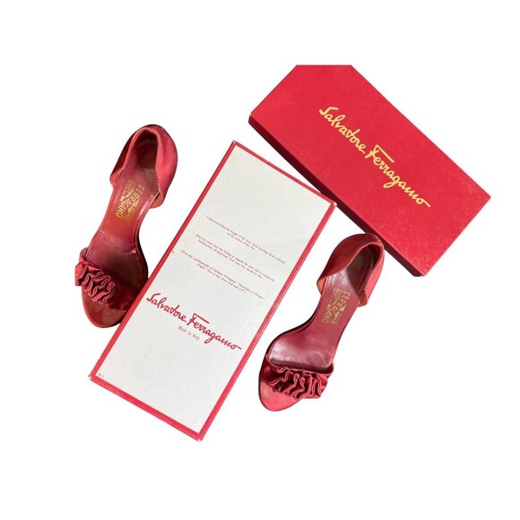 Salvatore Ferragamo Brilliance 7cm Red Satin High Heel Sandals Size 9B - Picture 2 of 8